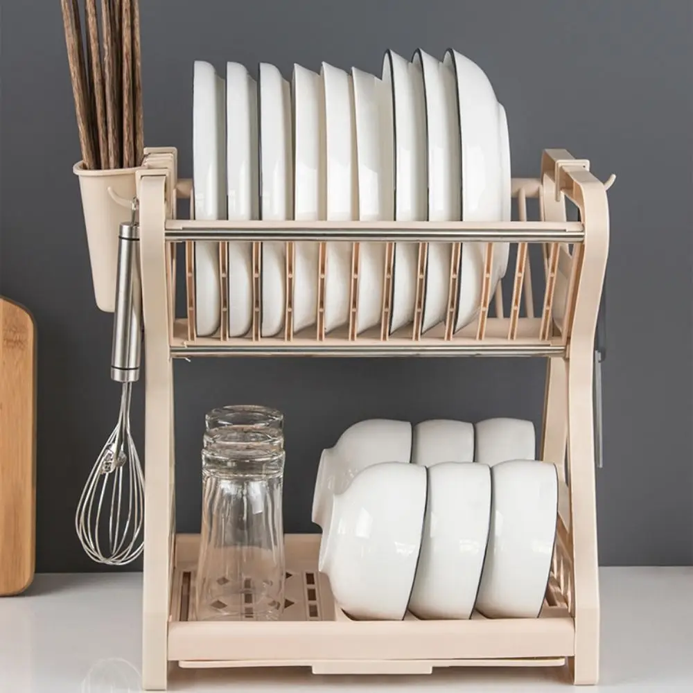 

Double-layer Kitchen Dish Rack Removable Household Dish Drying Rack with Drip Tray Chopstick Cage Dish Storage Rack For Home