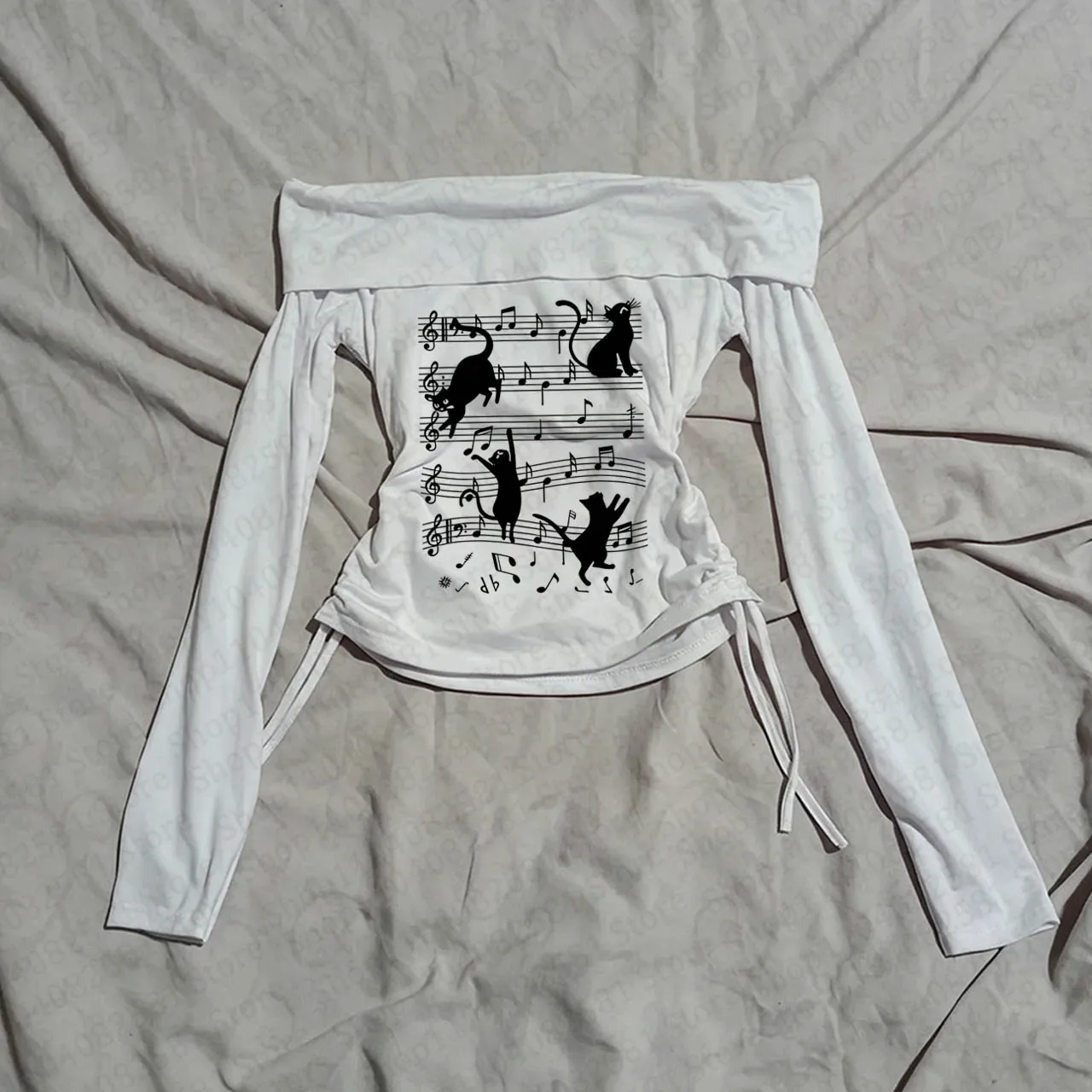 T-shirt décontracté blanc à manches longues, style Harajuku Emo rétro, mignon, sexy, doux et épicé, coupe ajustée, imprimé lettres, tendance