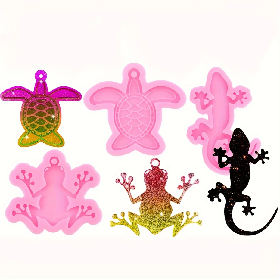 3-piece Pink Frog, Gecko, Turtle Silicone Mold, Keychain Mold, Resin Silicone Chocolate Mold