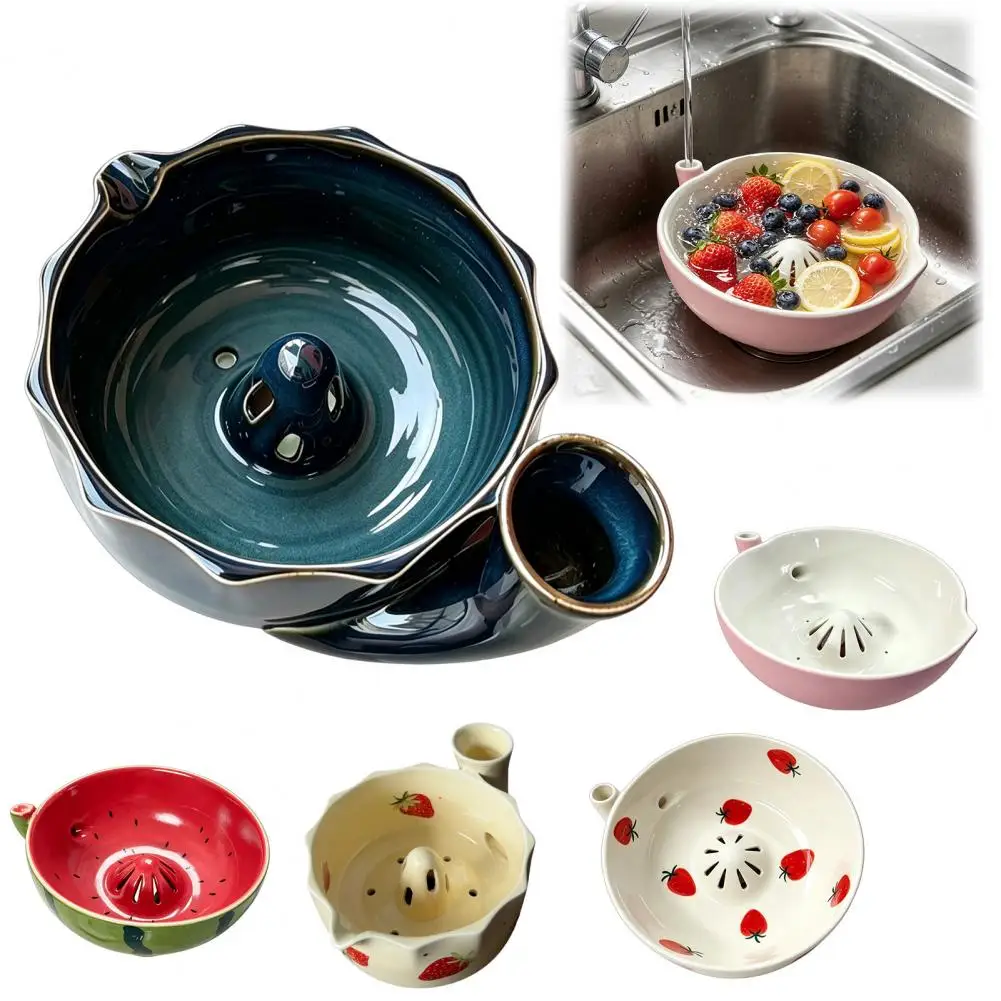 Ceramic Self Spinning Berry Washing Bowl With Drainage Fruit Washer Spinner 360 Degree Rotating For Cleaning Berries Vegetables