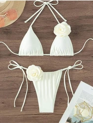 S - XL Sexy 3D Flowers Halter Strappy Bikini Women Swimwear Female Swimsuit Two-pieces Bikini set Bather Bathing Suit Swim