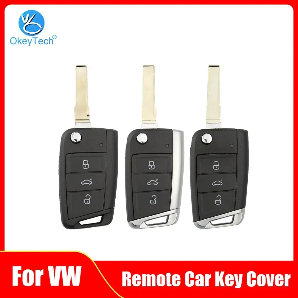 OkeyTech Folding Flip Remote Car Key Shell Case 3 Buttons For Volkswagen For VW Golf 7 GTI MK7 Skoda Octavia A7 Seat Metal Edge