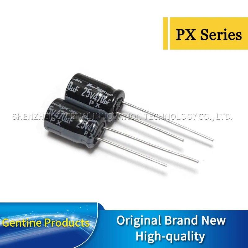 Rubycon Capacitor eletrolítico de alumínio, baixo ESR, longa vida, 25V 470UF PX 8X11.5, 20Pcs