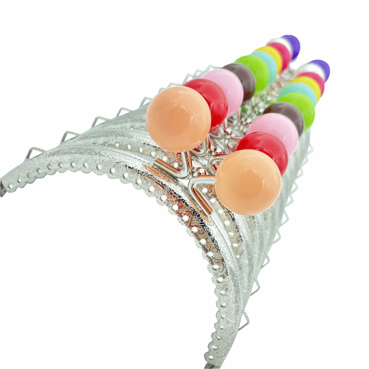 10.5CM Candy Beads Semicircle Embossing Lace Silver Meta Purse Frame Kiss Lock Clasp For Bag Clutch Bag Frame DIY Access