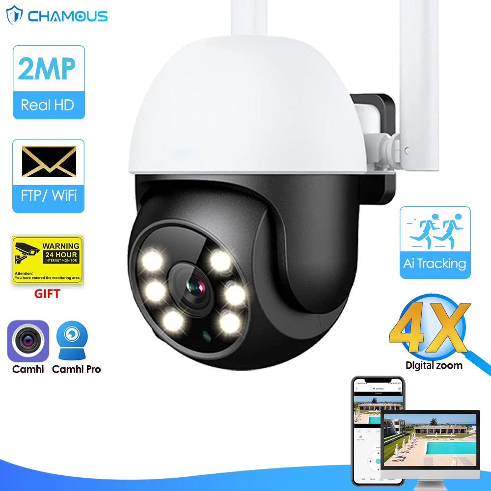 

Camhi WiFi IP Camera Outdoor Mini WiFi Surveillance Cam PTZ Speed Dome 1080P H.265 CCTV Video Street Cam FTP Alarm 4X Zoom CamHi