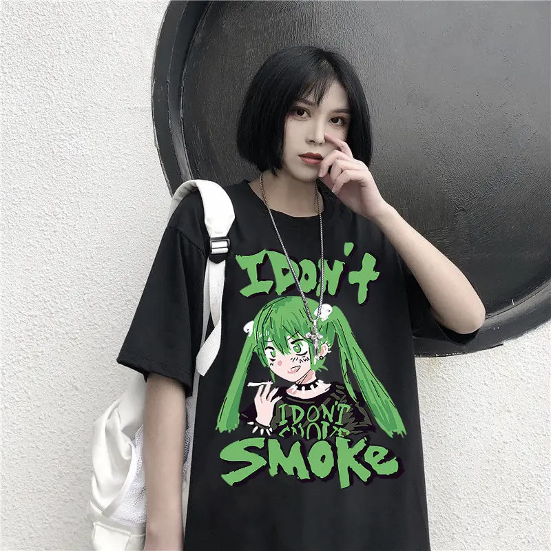 Women\'s Tops Are smke of The Dark Japanese Casual T-shirt Harajuku Dark Anime Print Loose Summer Women T-Shirt dropshipping