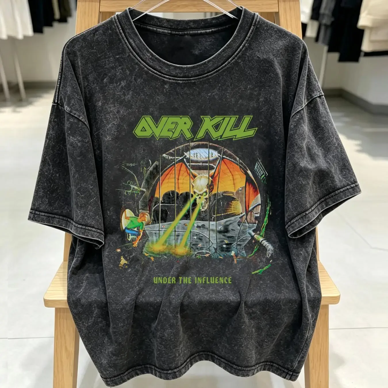 washed T Shirt Overkill Under The Influence Heavy Cotton Black S 234XL 1A1150 long or short sleeves vintage Washed homme Casual