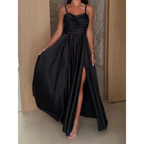 Imagen 2 del producto S-XXL vestido largo con tirantes finos a la moda para mujer, vestido informal de Color sólido, cómodo vestido de fiesta con tirantes divididos