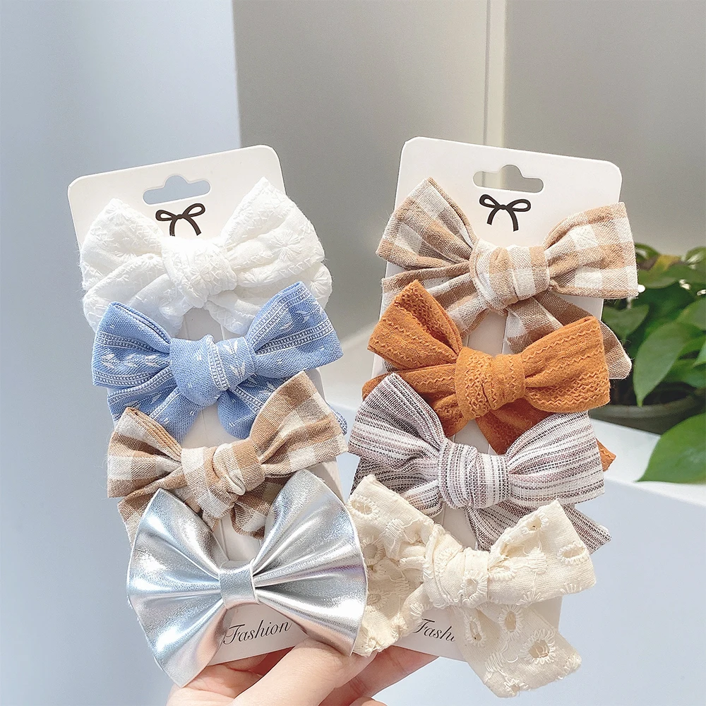 4Pcs/Set Fashion Sweet Hair Clips PU Hair Bows For Cute Girls Boutique Ribbon Hairpins Barrettes Headwear Kids Hair Accessories