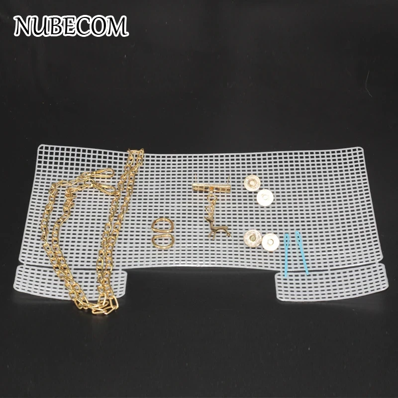 NUBECOM Plastic Mesh Cloth Bag Rug Thread Hook Shoulder Bag Chians Button Supplies Latch Hook Weaving Bags Making Template Set