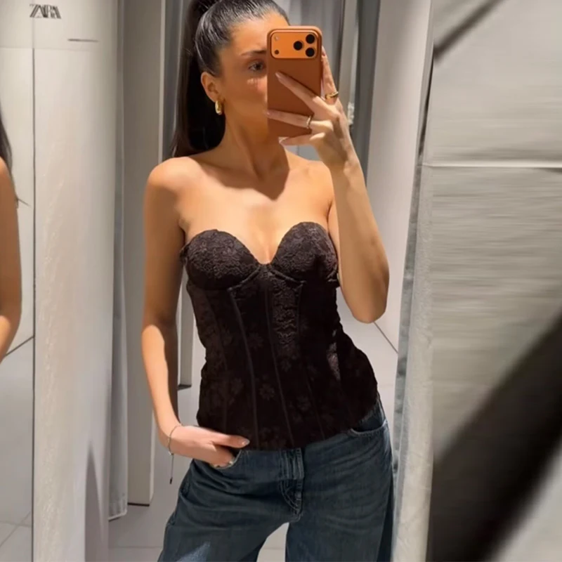 Women's Lace Blouse 2026 Summer New Tube Top Elegant Tight Short Tops Fashion Youth Ball Party Blouses Street Holiday Tops