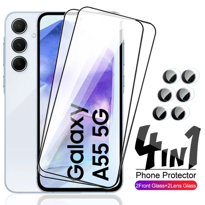 

4in1 Full Cover Screen Protector Camera Film For Samsung Galaxy A55 A35 A15 A25 A54 A14 A24 A34 A53 A33 A13 A52 Tempered Glass