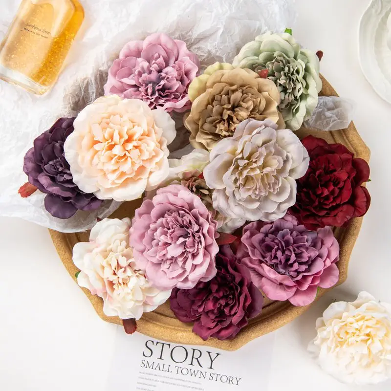 

50/100Pcs Silk Dahlias Artificial Flowers Peony Home Wedding bridal bouquet Diy Gift Christmas Outdoor garden arch wall Hot sale