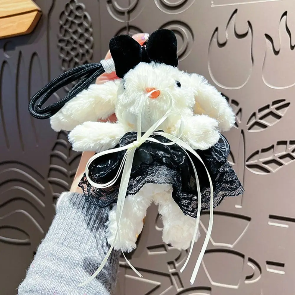 Bow Plush Rabbit Keychain Stuffed Princess Pearl Dress Rabbit Doll Keyring Kawaii Cartoon Drooping Ear Rabbit Pendant Girl's Toy