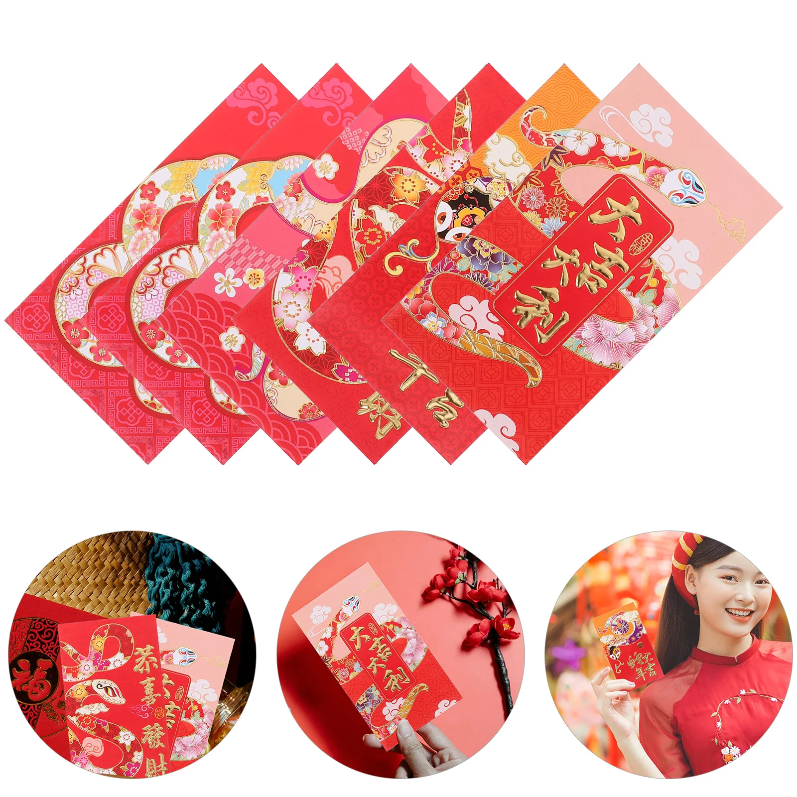 

30Pcs Red Envelopes Snake Zodiac Cartoon Chinese New Year Lucky Money Packets Lunar New Year Wedding Cash Envelopes