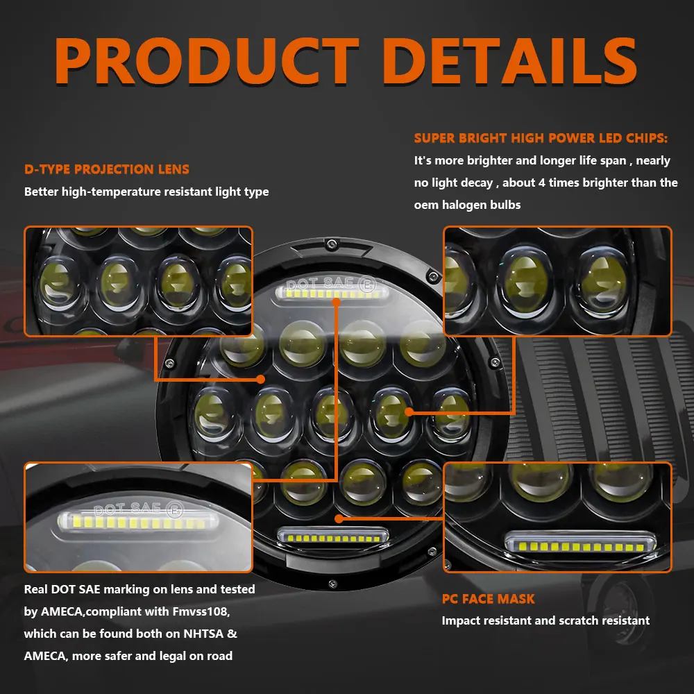 HYNBYZJ 7 Inch Round Headlight 280W LED Wrangler Headlight Super Bright  Jeep Headlamp 6000K Motorcycle Headlight Universal 32V