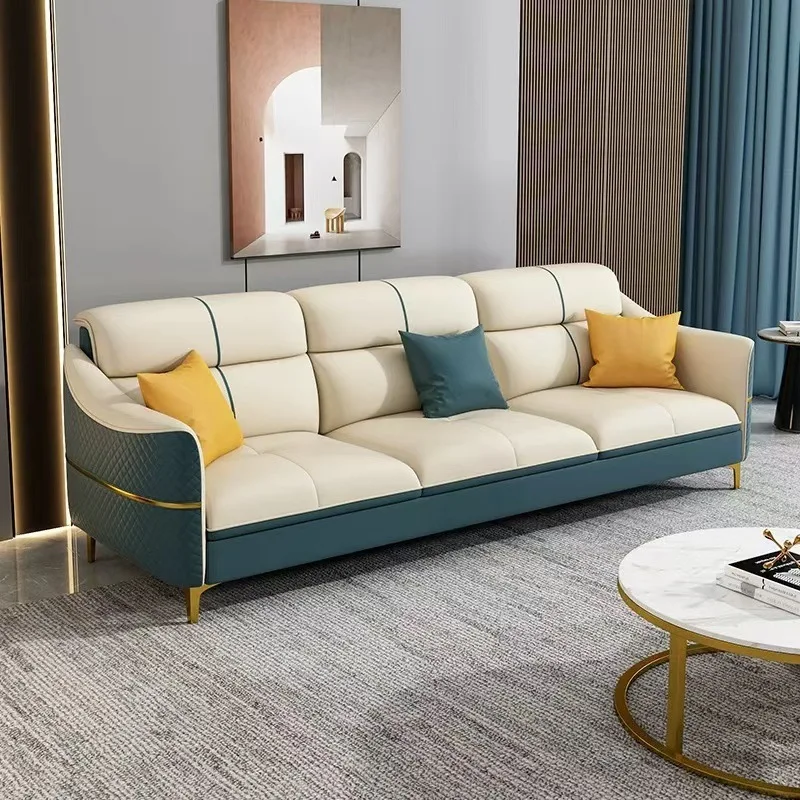 Lekki luksus nowoczesny mały apartament salon skórzana sofa włoska prosta skórzana kombinacja prosta kukurydza