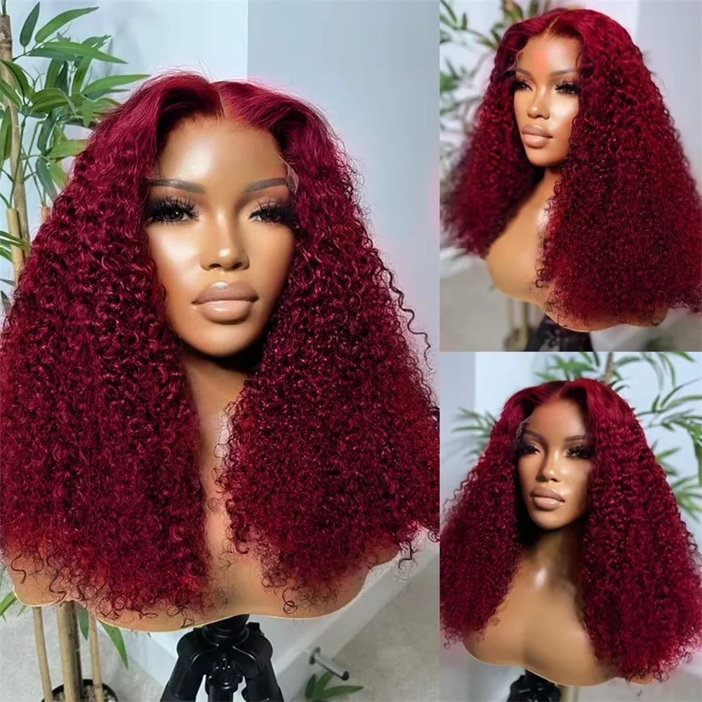 99j لينة قصيرة بوب بورجوندي غلويليس 180 الكثافة غريب مجعد الدانتيل شعر مستعار أمامي للنساء السود شعر الطفل خط شعري طبيعي