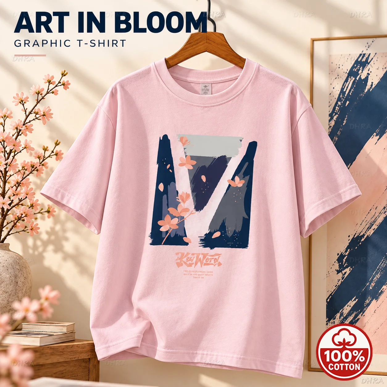 Botanical Art T-Shirt Minimalist Initial Design Streetwear Short Sleeve Top