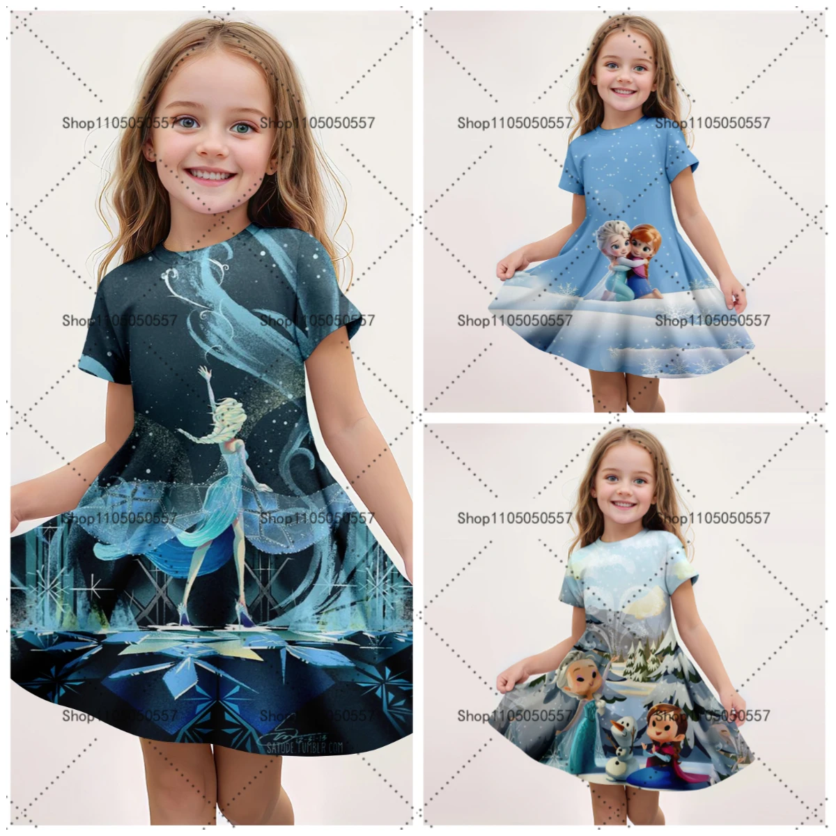 

Girls' Multicolor Floral Short - Sleeve Dress, Vivid Flower Prints, Playful Twirl Dress for Girls