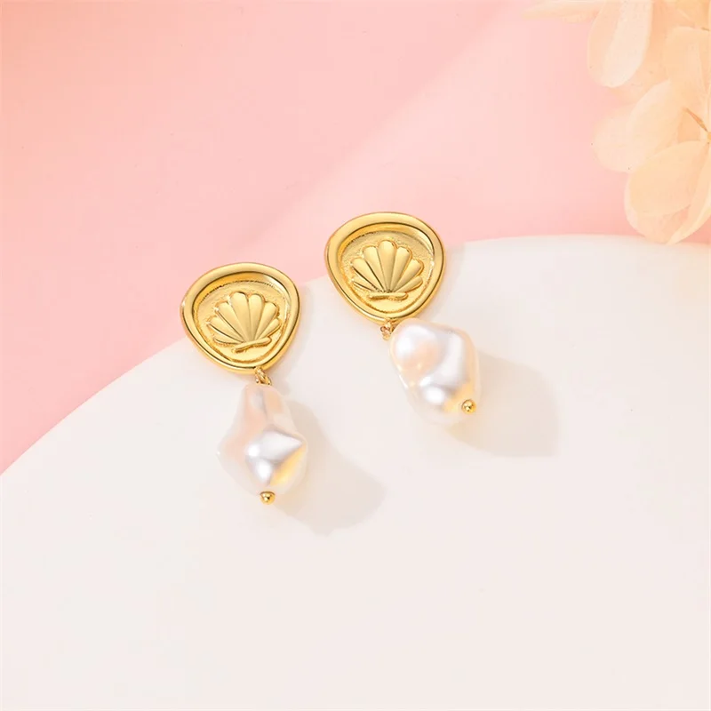 Luxury Golden Conch Starfish Pearl Ear Studs 925 Silver Butterfly Heart Shaped Pendants Pearl Earrings For Women Party Jewelry