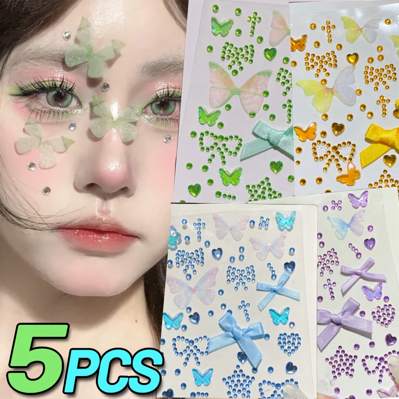 

1/5 шт. наклейки для лица, лента со стразами, бант, бабочка, сделай сам, наклейка для макияжа глаз, лица, легко носить, временные татуировки, наклейки для макияжа