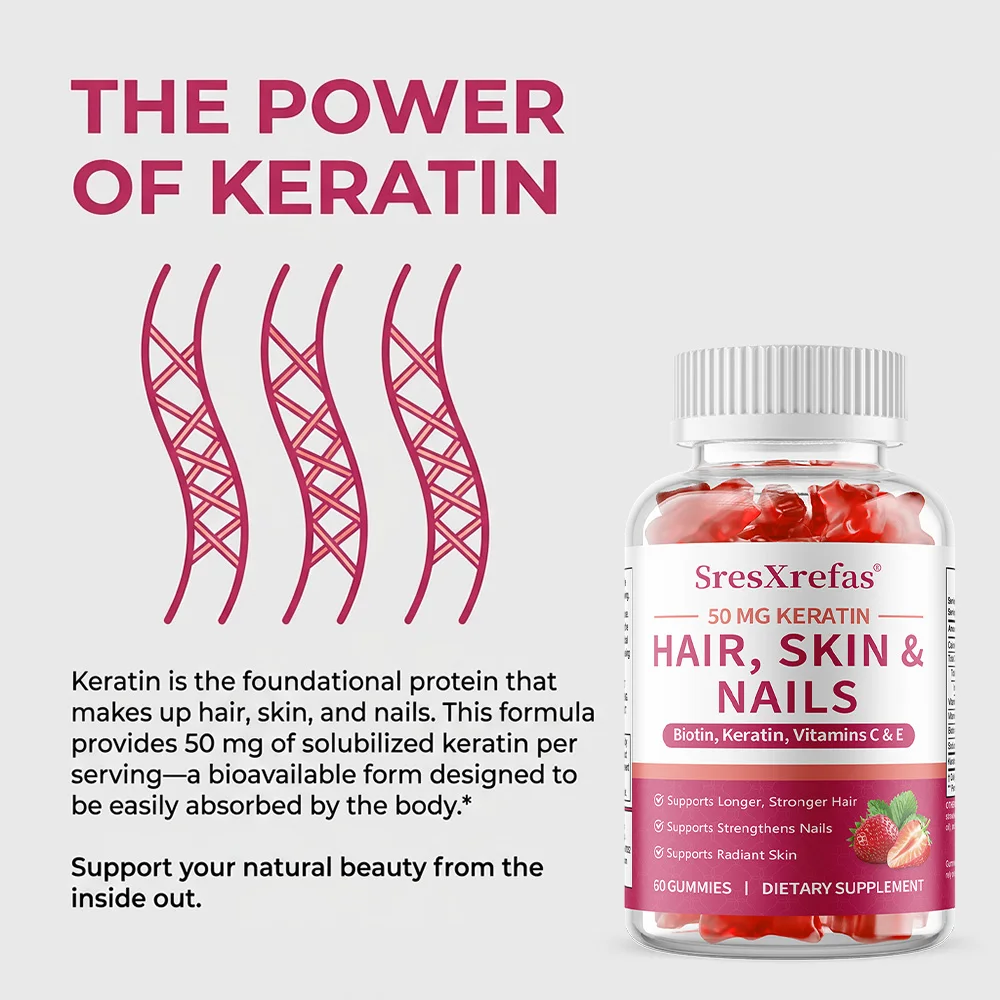 Hair Skin & Nails Gummies, High Potency Biotin & Collagen, Support Hair Growth, Strong Nails & Radiant Glowing Skin, Antioxidant