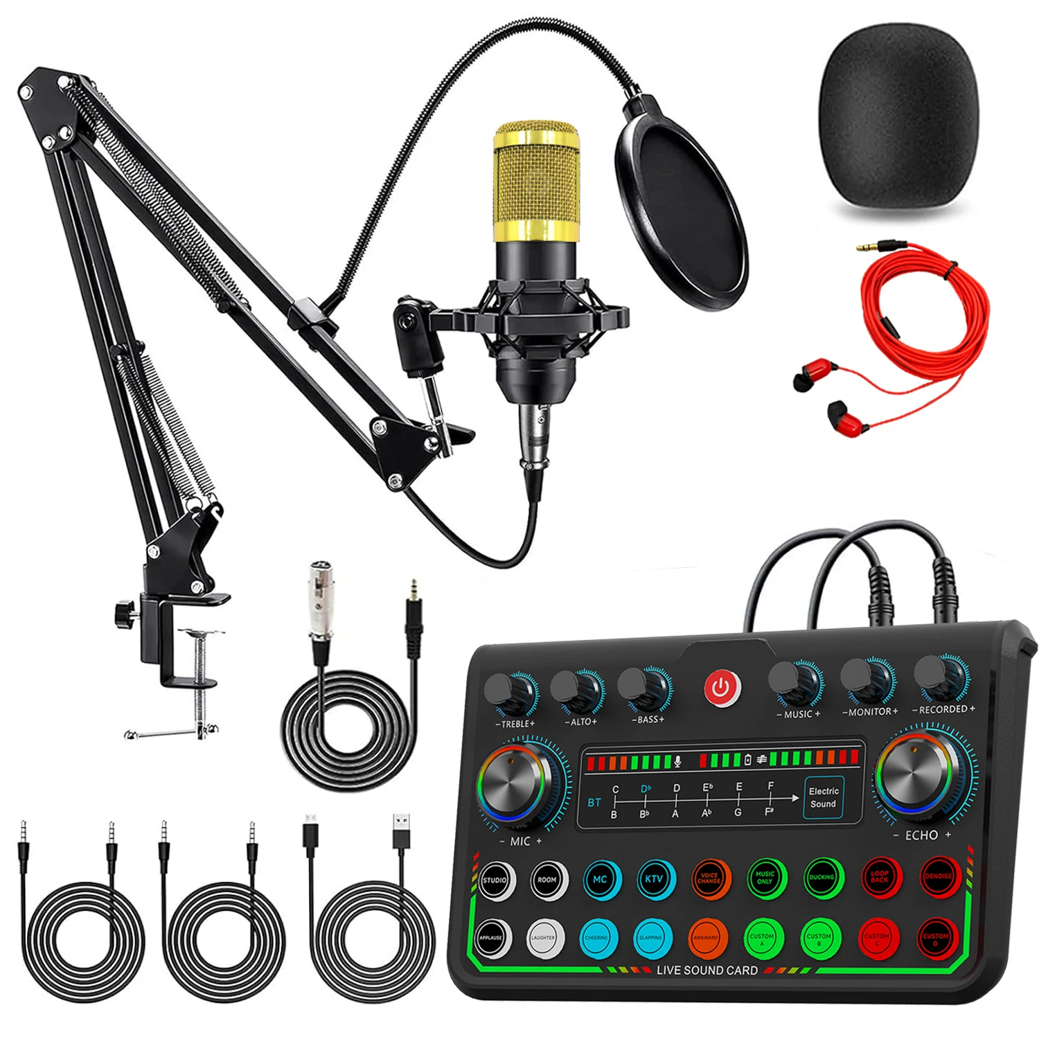 External Sound Card Mixer Microphone Set,Professional Live Streaming Audio Mixer,Multiple Sound Effects&Voice Changing Functions - view 2