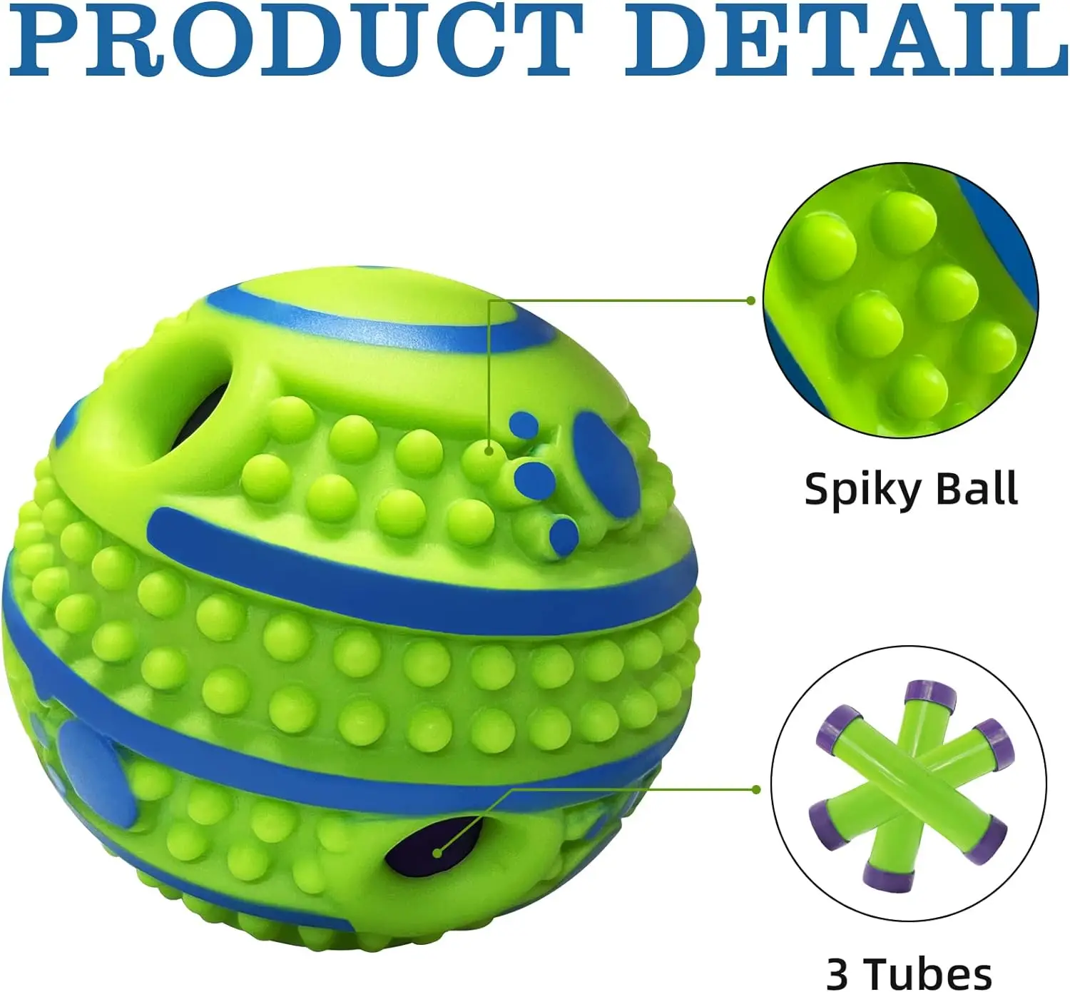 5.51in Spiky Dog Ball Wobble Giggle Ball for Dogs Interactive Dog Toy Ball for Medium Large Dogs Teeth Cleaning Playing Training