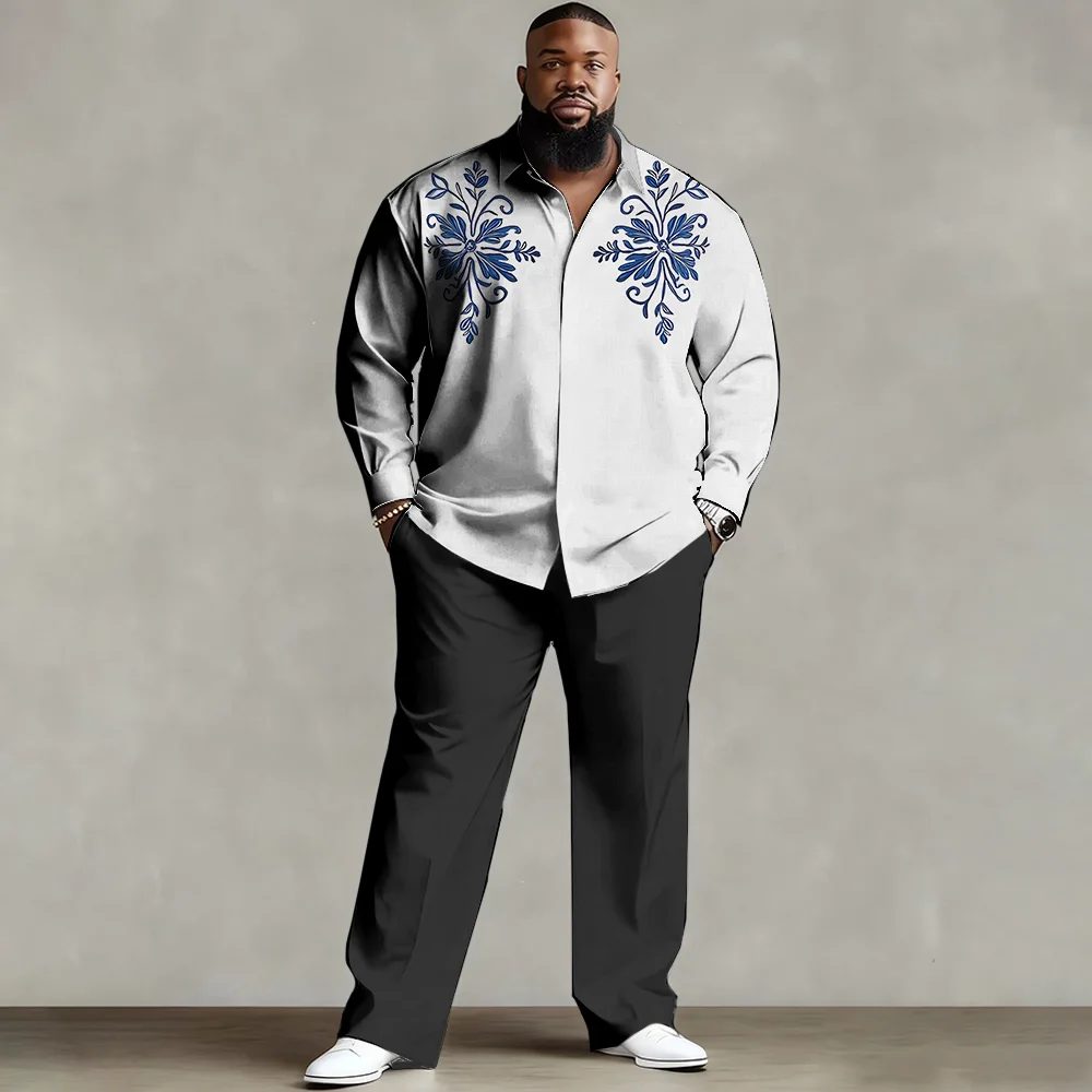 

Комплект мужской рубашки больших размеров S-9xl: этнический шикарный стиль — смесь мягкого хлопка, элегантные принты в этническом стиле, устойчивые к морщинам,