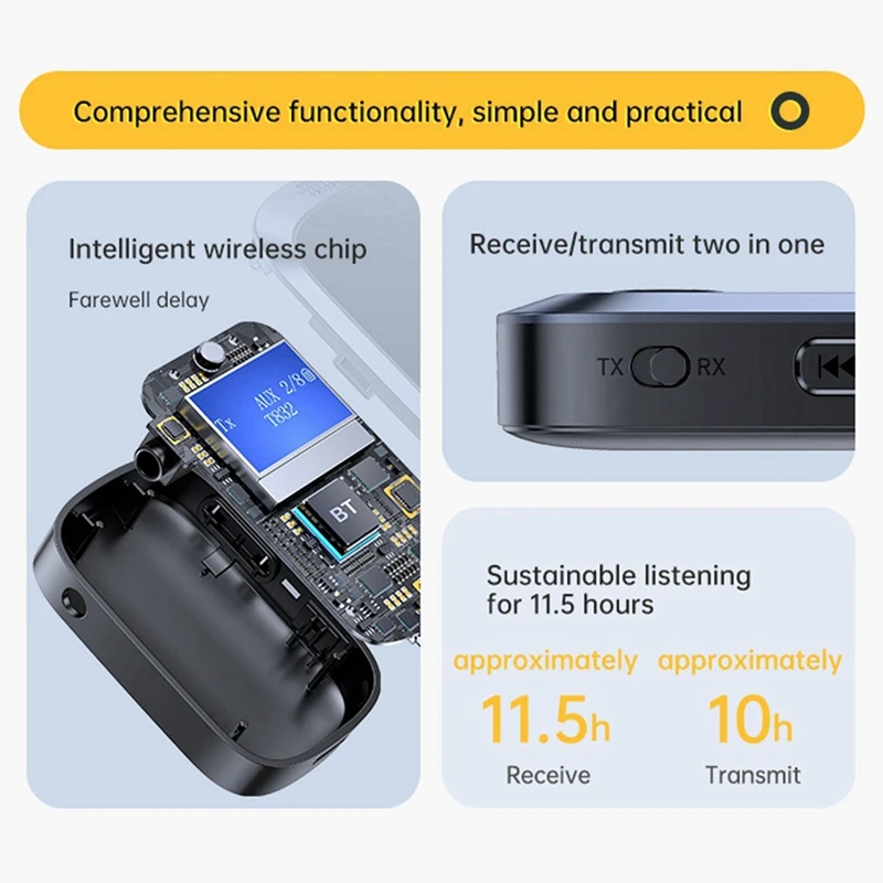 Adaptador de Audio multifunción Bluetooth, adaptador inalámbrico de música estéreo, adaptador inalámbrico de música sin pérdidas AUX de 3,5 Mm