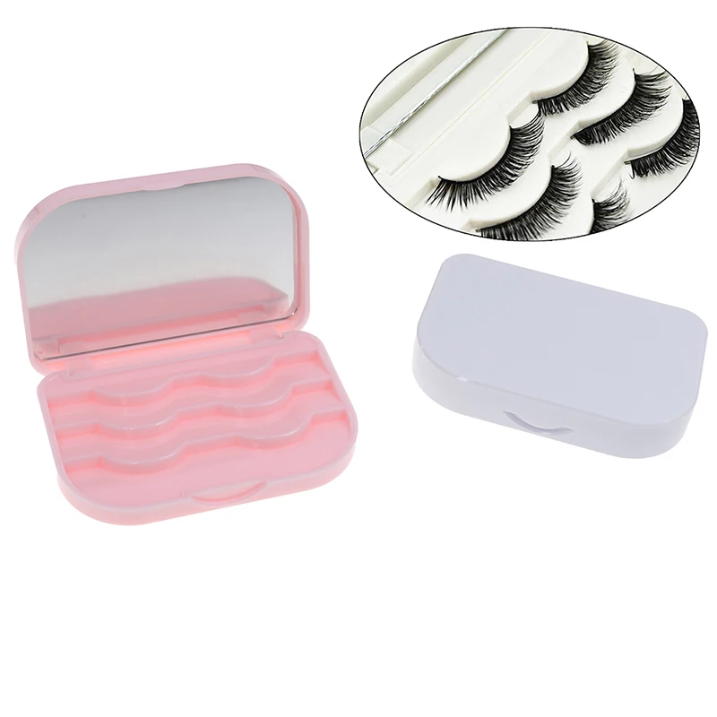 Plastic Makeup False Eyelashes Travel Lashes Holder Case Container Storage Organizer Box Makeup Cosmetic With Mirror