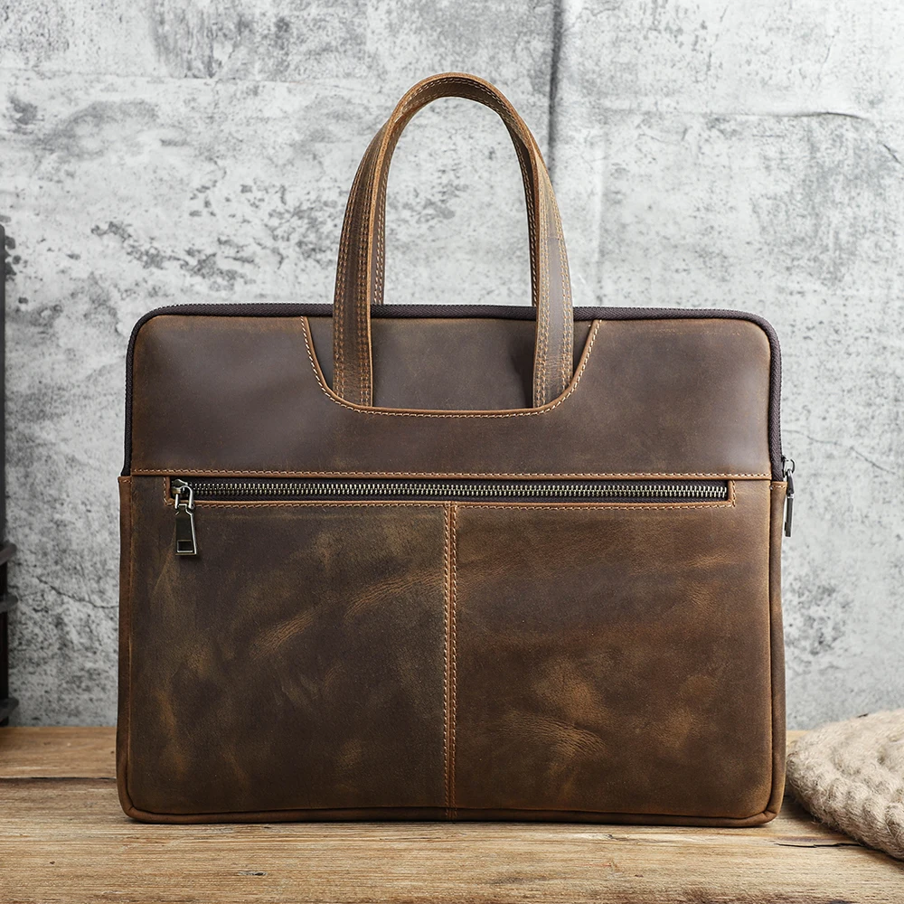 New Men Briefcase Genuine Leather Laptop Bag For Air 13 M1 M2 Macbook Pro 14 Macbook 15.6 /16 inch Handbag Tote