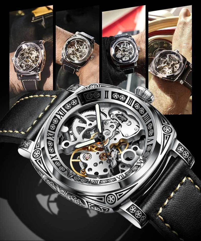 New Mens Watch Top brands Automatic man watches skeleton  Fashion Male Clock Business Mechanical Wristwatch relogio masculino