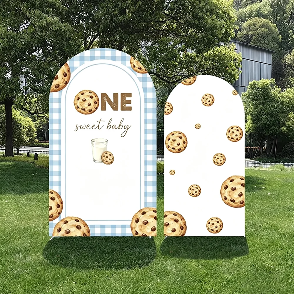LS Custom 2-Sided Milk Cookies Blue Plaid Girls Birthday Party Baby Shower Cover Chiara Arch Background Decor Backdrop
