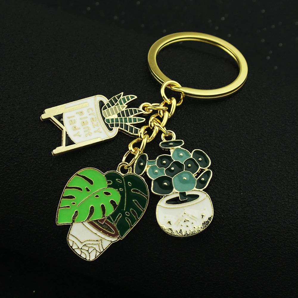 Green Potting Plant Cartoon Fashion Lovely Keychain Succulent Vegetation Combination Key Ring Pendant Small Gift