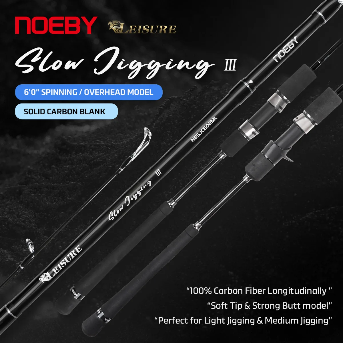 

NOEBY Solid Tip Slow Jigging Fishing Rod 1.83m Leisure III Spinning Baitcasting Lure 200g Big Game Saltwater Boat Fishing Rods