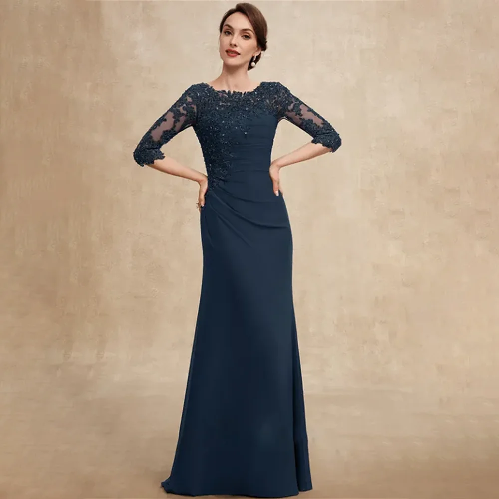 

Mother Dress Mother of the Bride Dress Women's Formal Round Neck Half Sleeve A-Line Applique Wedding Guest Gowns Customized