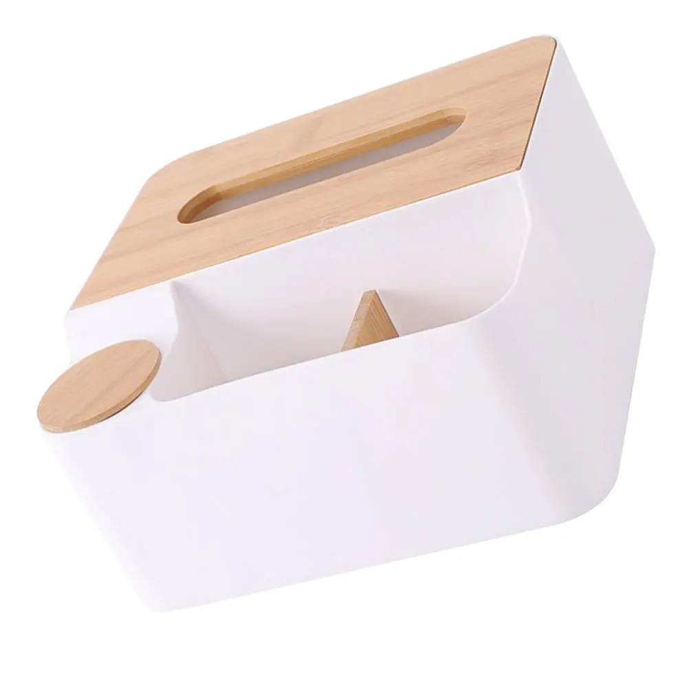 

1pc Multi-compartment Tissue Box Organizer Wooden Cover Storage Container Tea Table Remote Control Sundries Napkin Holder Thick