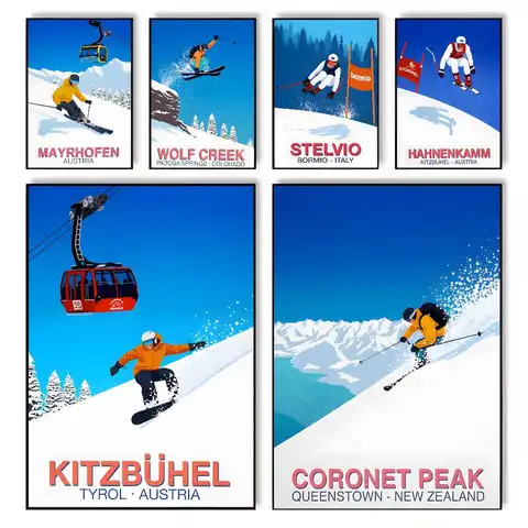 Ski Lift Skiing Winter Italy Snow Mountain canvas HD aesthetic Printing Paper Wall Art for Living Room Bar fashion Home Decor