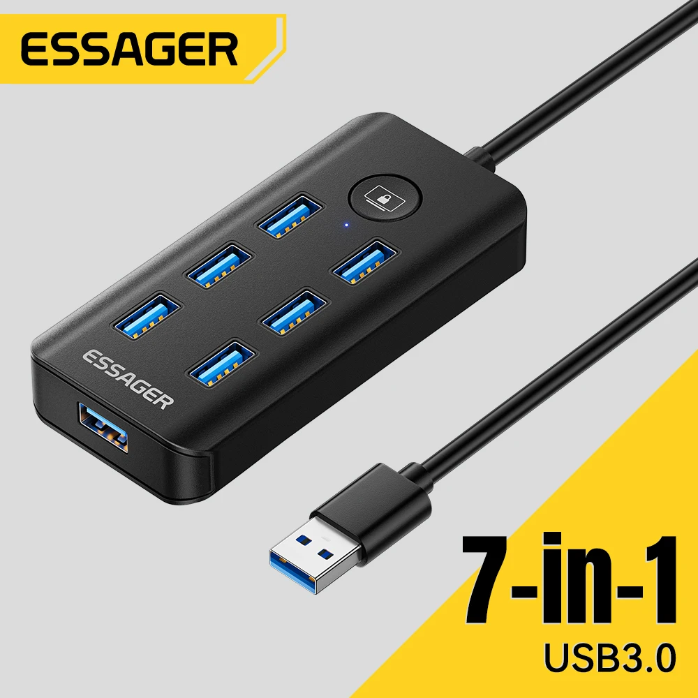 Essager 7-en-1 USB 3,0 Hub Multi USB divisor adaptador de corriente 5Gbps divisor USB de alta velocidad adaptador OTG para PC portátil Macbook Pro