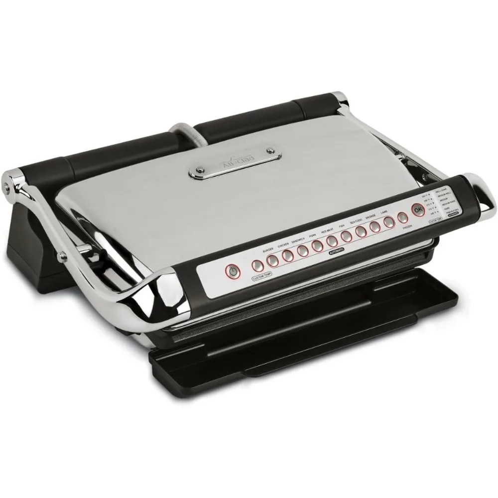 AutoSense Stainless Steel Indoor Grill, Panini Press XL Automatic Cooking 1800 Watts Smokeless, Removable Plates,