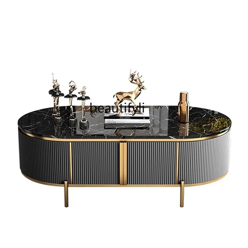 

CQYLight luxury American coffee table TV cabinet combination simple modern household oval coffee table