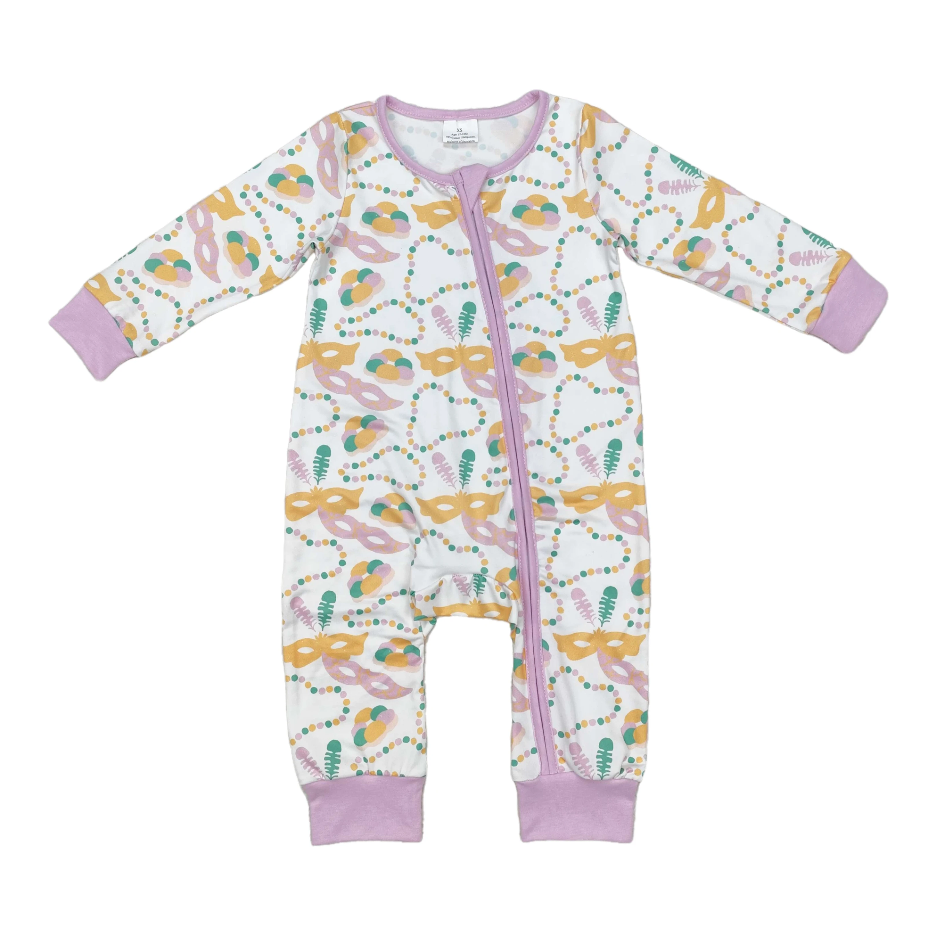 Wholesale Newborn Baby Girl Mardi Gras Clothing Long Sleeves Jumpsuit Kid Children Toddler Spring One-piece Zipper Bubble Romper