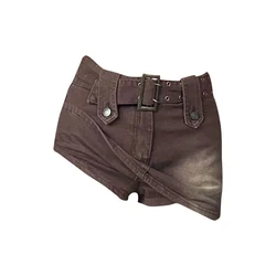 Spicy girl A-line denim skirt, women's summer coffee retro hip hugging skirt, anti slip high waist slimming A-line short skirt