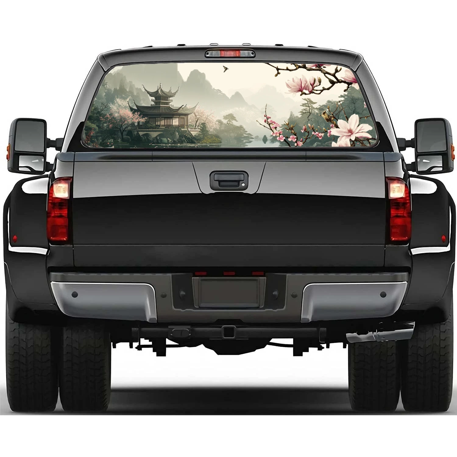 

Flowers Mountain Painting Car Rear Window Decal Fit Pickup,Truck,Car Universal See Through Perforated Back Window Vinyl Sticker