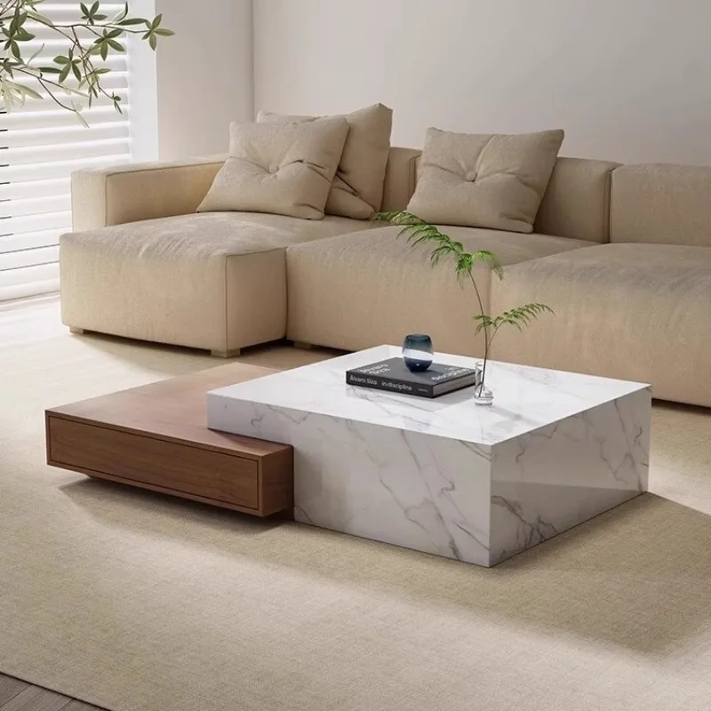 

Ro ombination marble pattern coffee table solid wood living room household small apartment telescopic Internet celebrity design