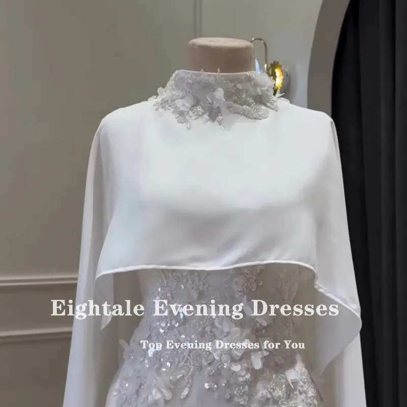 Eightale Arabic Wedding Dresses 3D Flowers High Neck Customized Long Sleeve Mermaid Satin Bridal Gowns Vestidos De Novia image 2