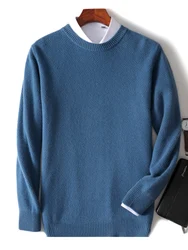 Autumn Winter Men's Cashmere Sweater Thick O-neck Wool Pullover 100% Merino Wool Knitwear Soft Cable Knitting Comfy Sweater Tops