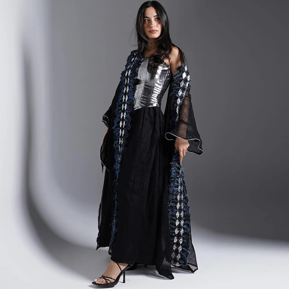 

Classic Chiffon Evening Dress Elegant Long Sleeves Customized Party Dresses Delicate Shawl Feathers Special Occasion Gowns